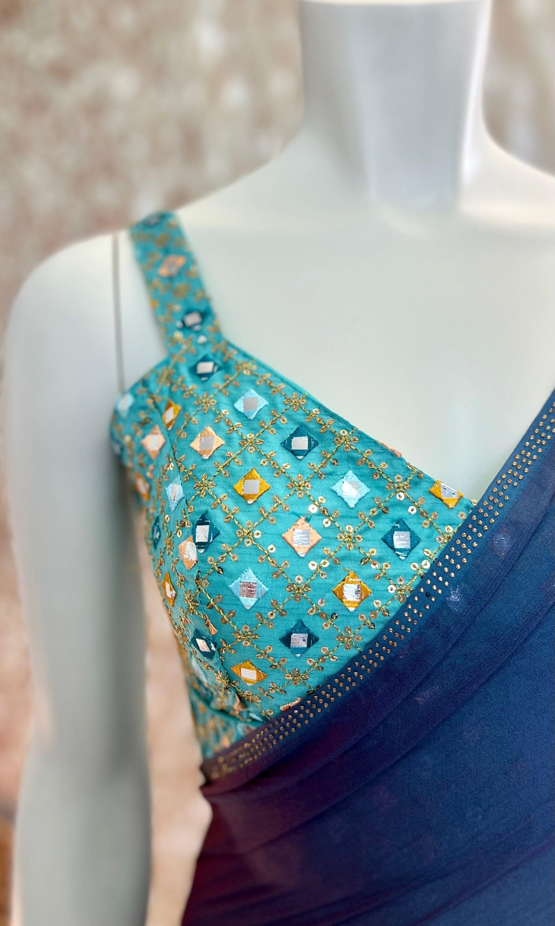Blue Chiffon Shaded Saree with Stitched Blouse Swift Saree