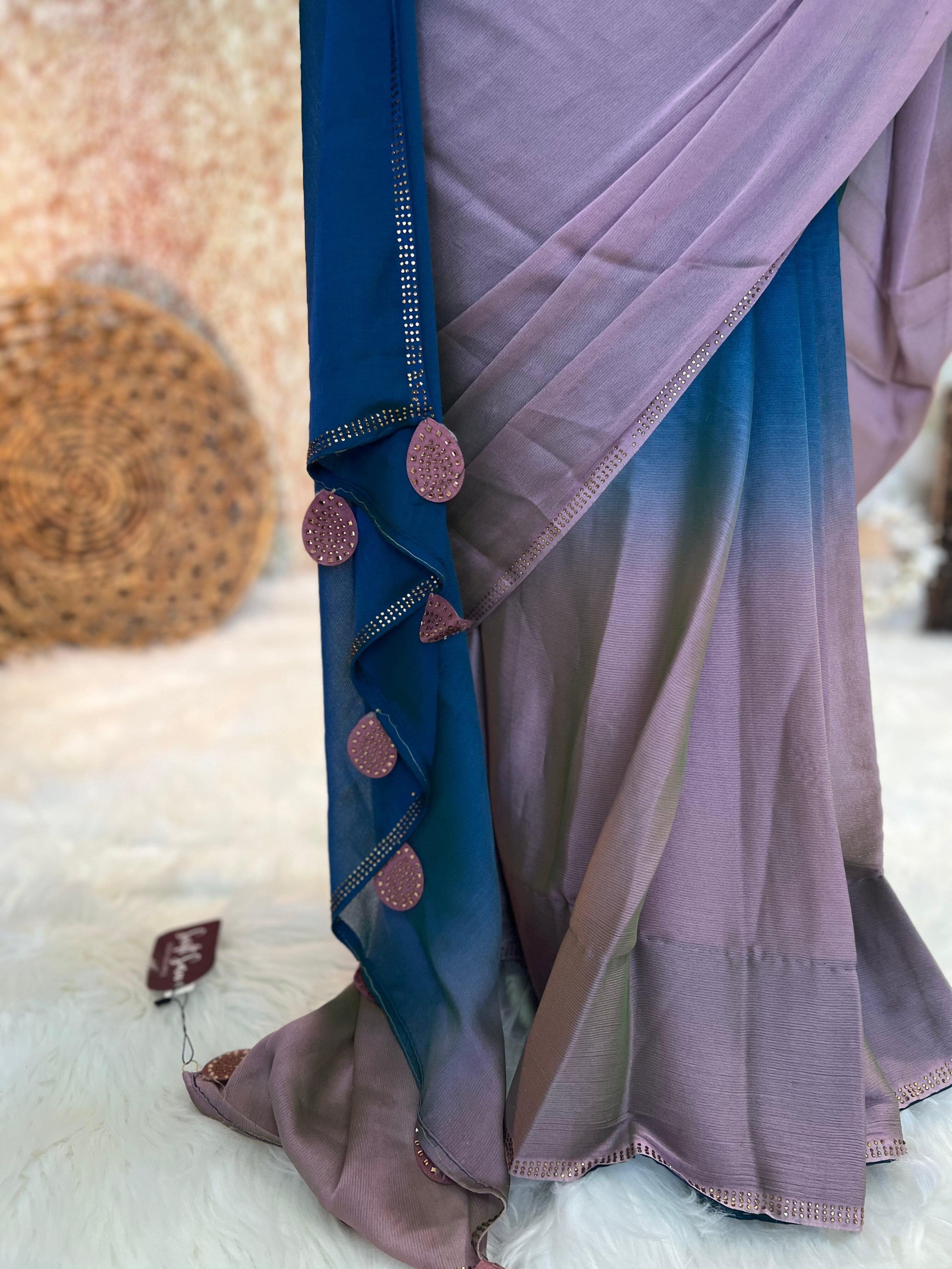 Blue Chiffon Shaded Saree with Stitched Blouse Swift Saree