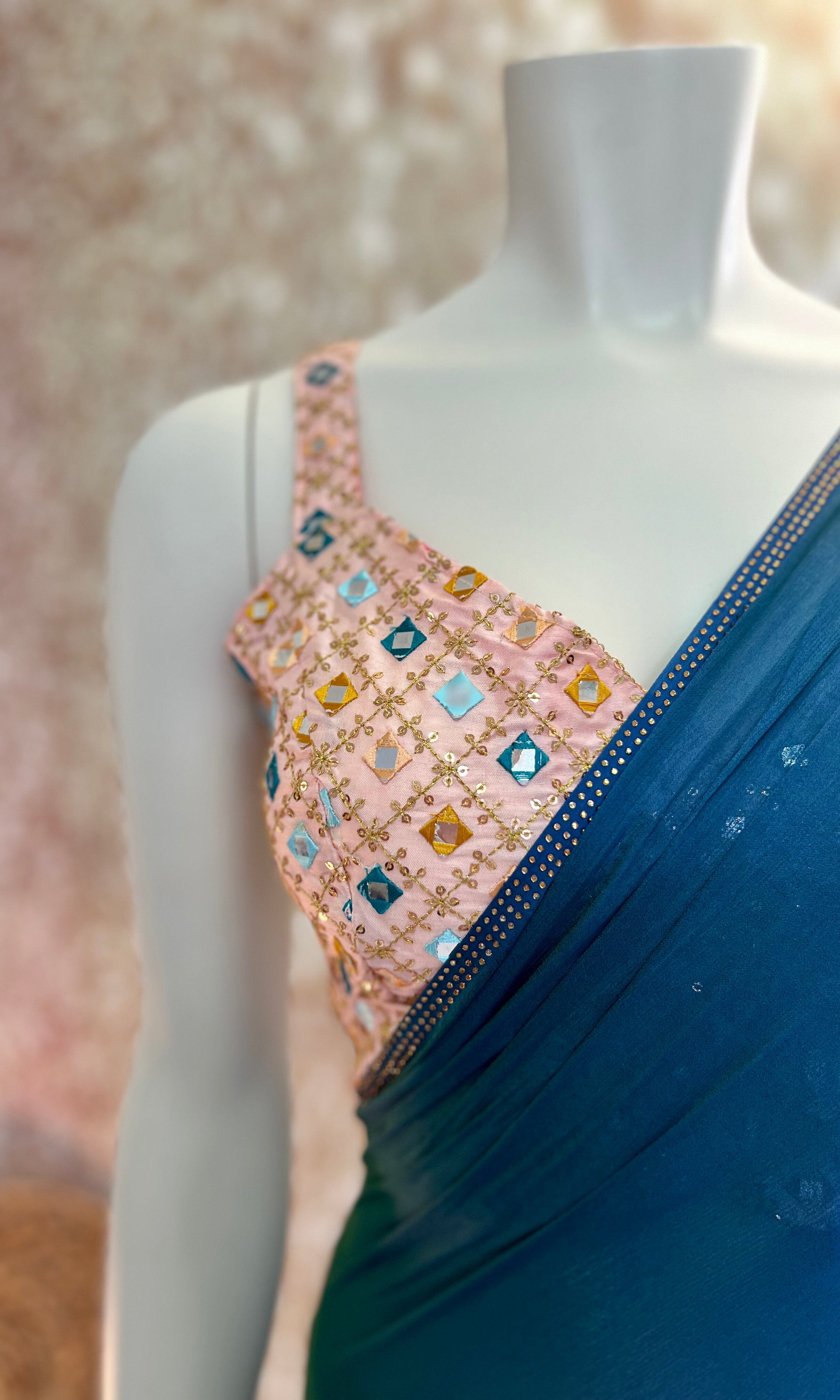 Blue Shaded Chiffon Saree with Perfectly Designed Blouse Swift Saree