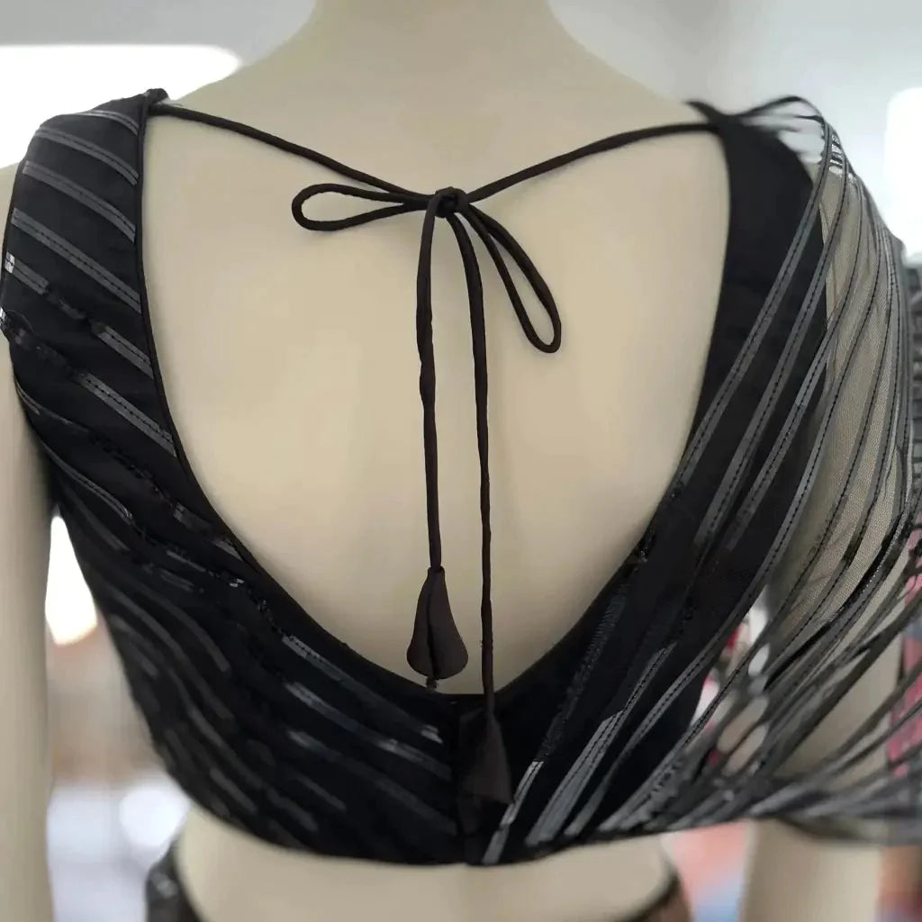 Brown & Black Georgette Ready Pleated Saree with Blouse Swift Saree