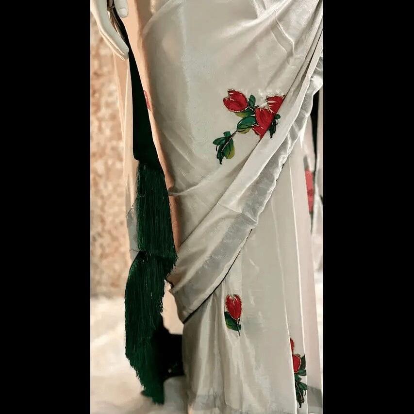 Cream Ready-to-wear Saree with Contrast Stitched Blouse Swift Saree
