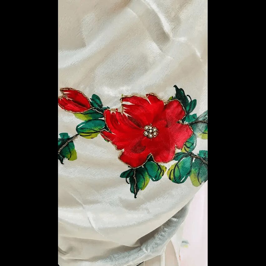 Cream Ready-to-wear Saree with Contrast Stitched Blouse Swift Saree