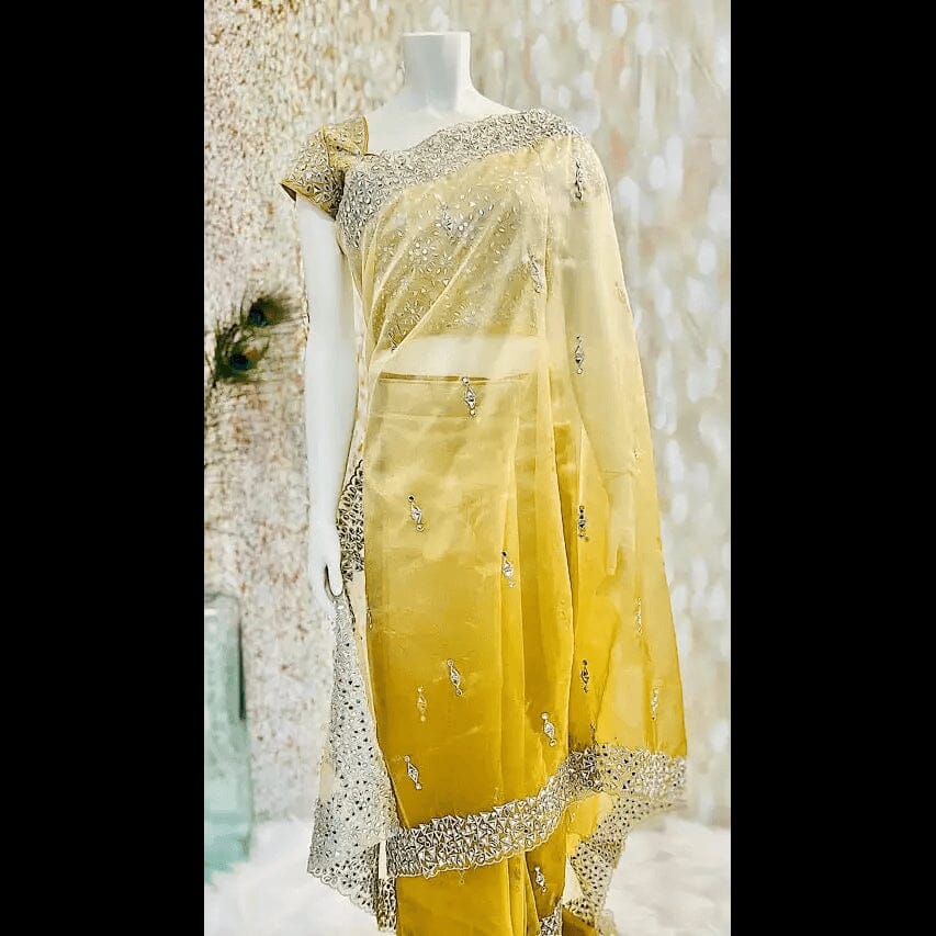 Gold Organza Ready to Wear Saree & Blouse Set Swift Saree