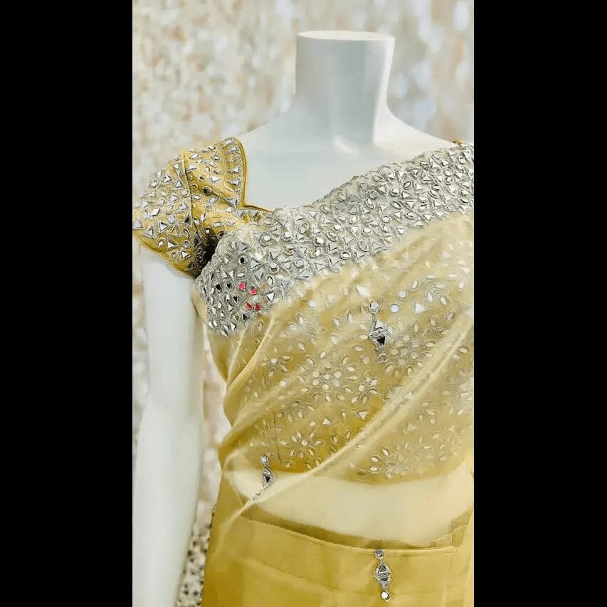 Gold Organza Ready to Wear Saree & Blouse Set Swift Saree