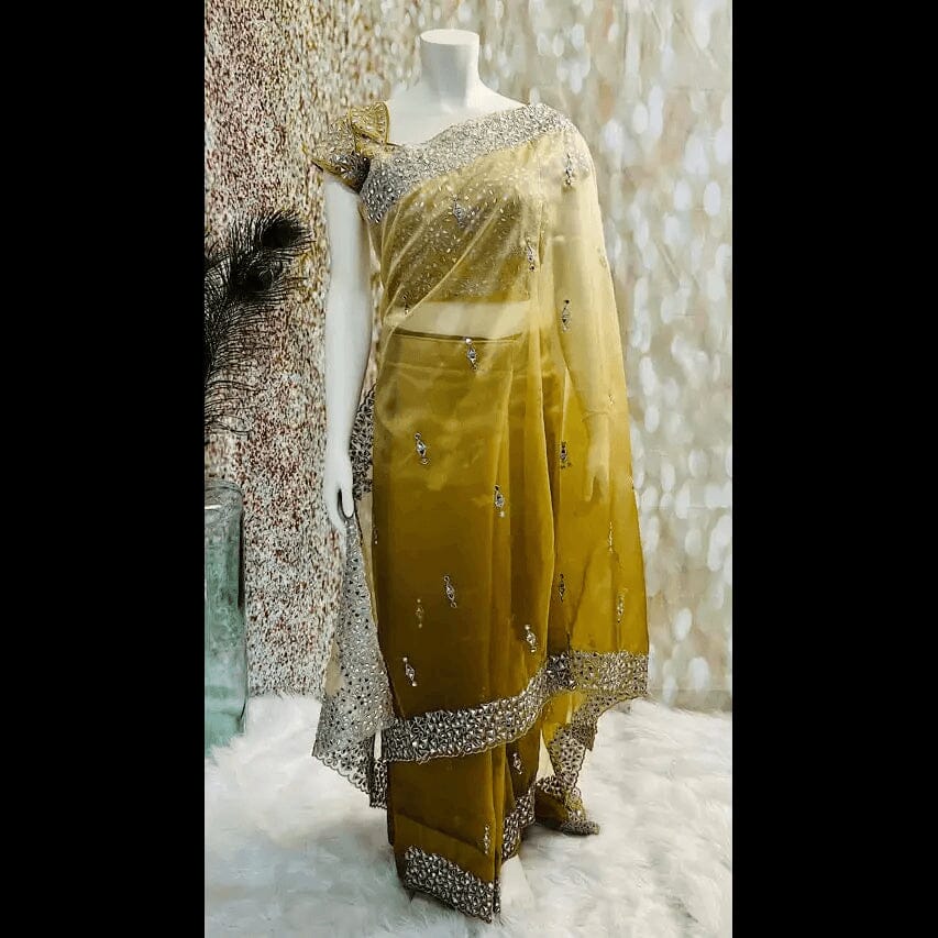 Gold Organza Ready to Wear Saree & Blouse Set Swift Saree