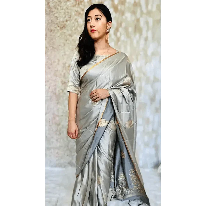 Gray Art Silk Woven Saree with Readymade Blouse Detail Swift Saree