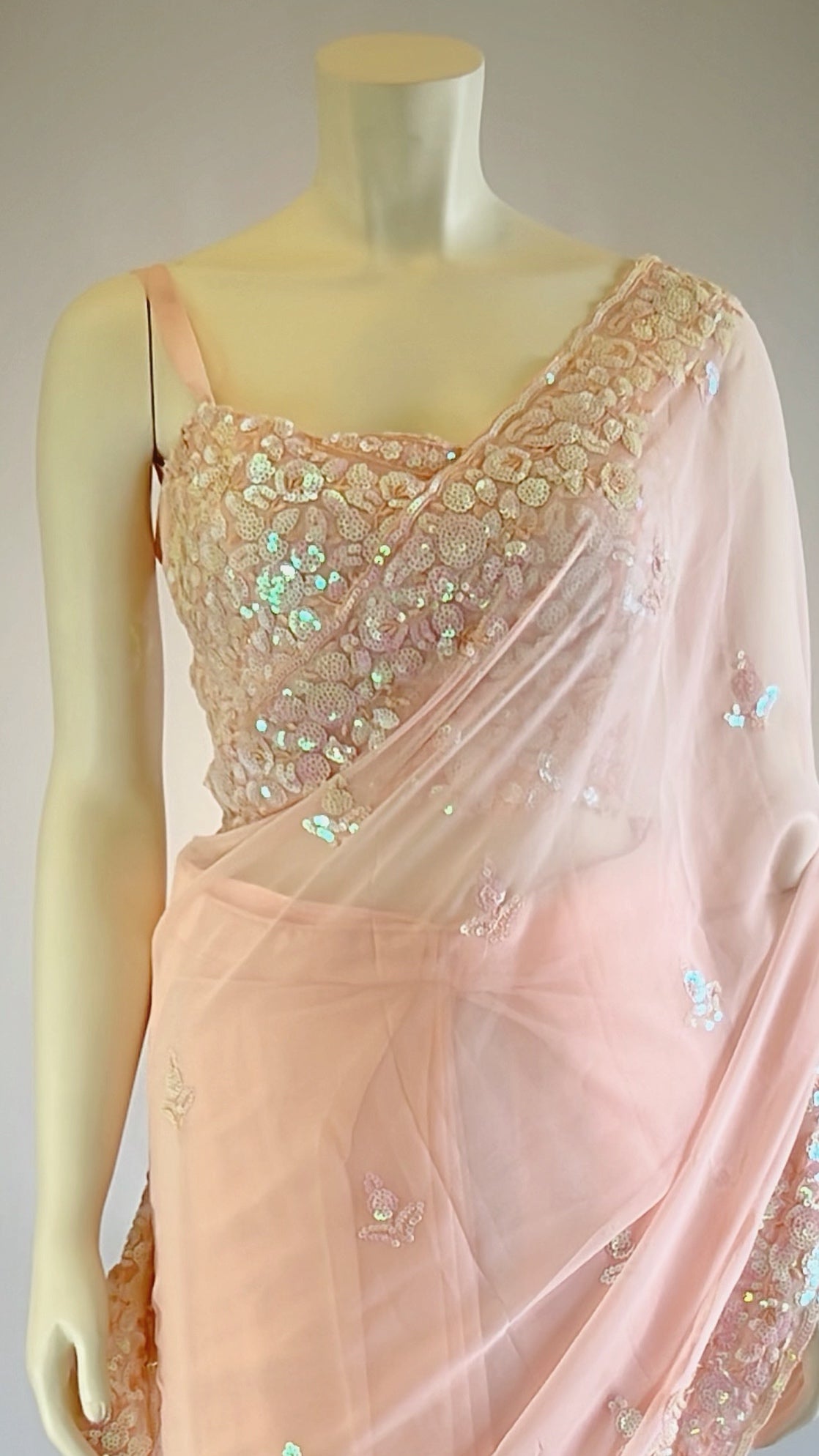 Elegant Pastel Pink Chiffon Sequins Pre-Stitched Saree with Designer Blouse - Fashion for the Modern Woman | Shop Now