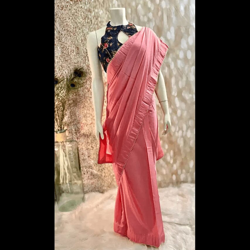 Luxurious Coral Georgette Saree With Blouse Swift Saree