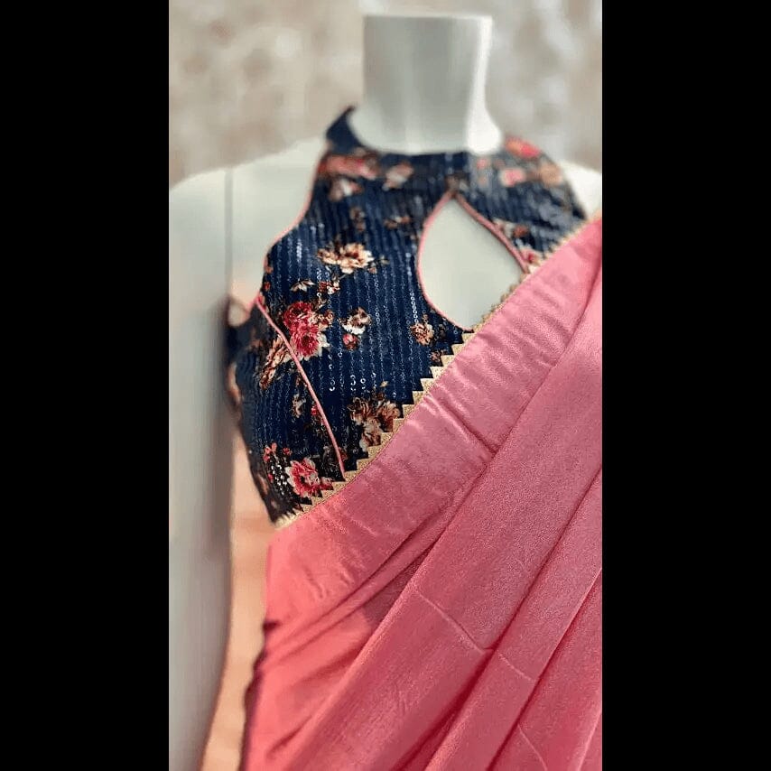 Luxurious Coral Georgette Saree With Blouse Swift Saree