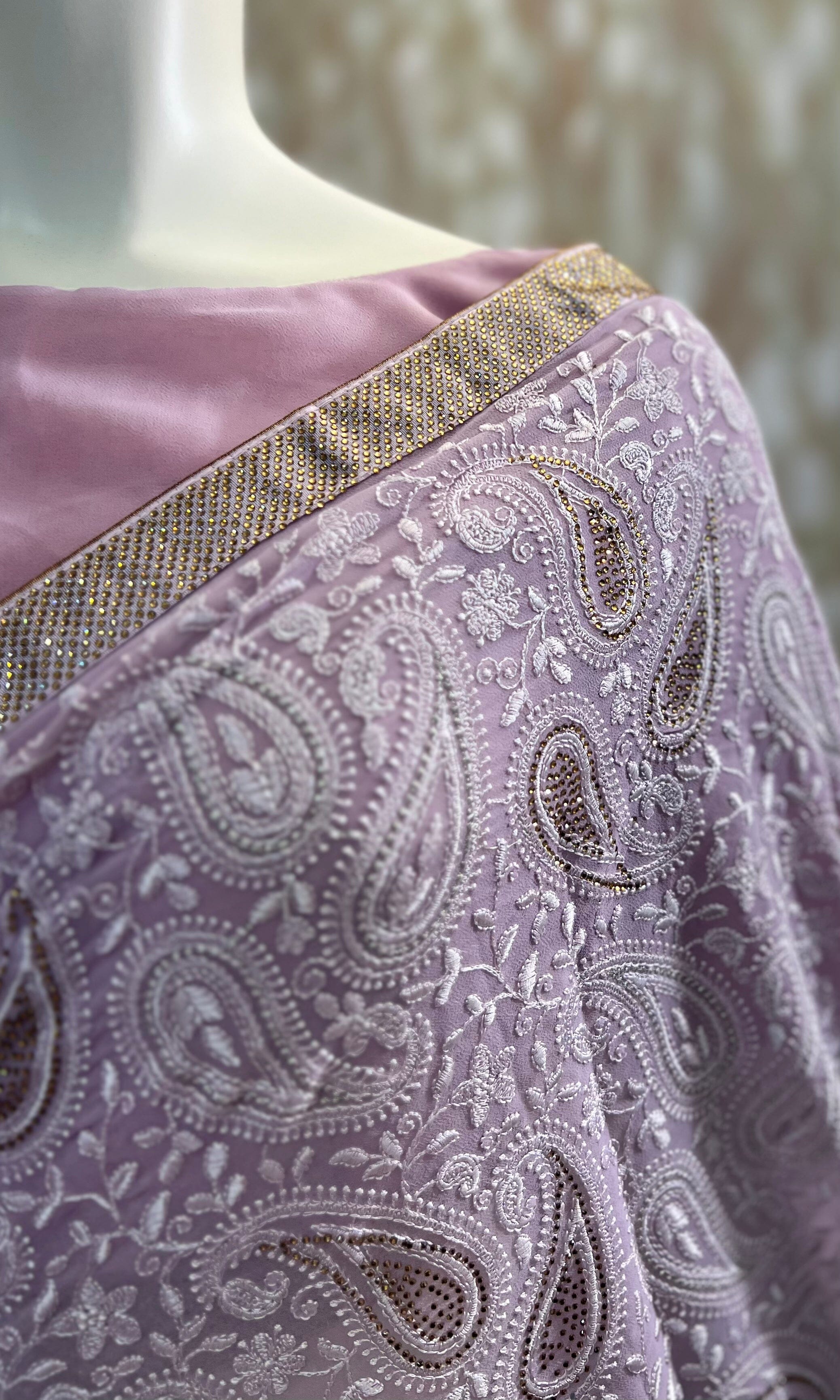 Pink Chikankari Georgette Saree with Stitched Blouse Swift Saree