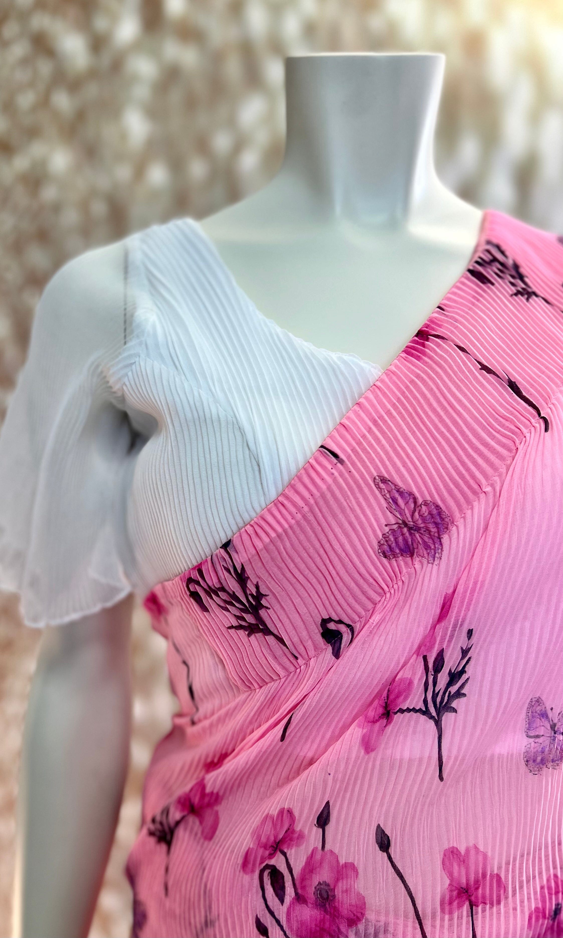Pink Crush Georgette Saree with Stitched Blouse Swift Saree