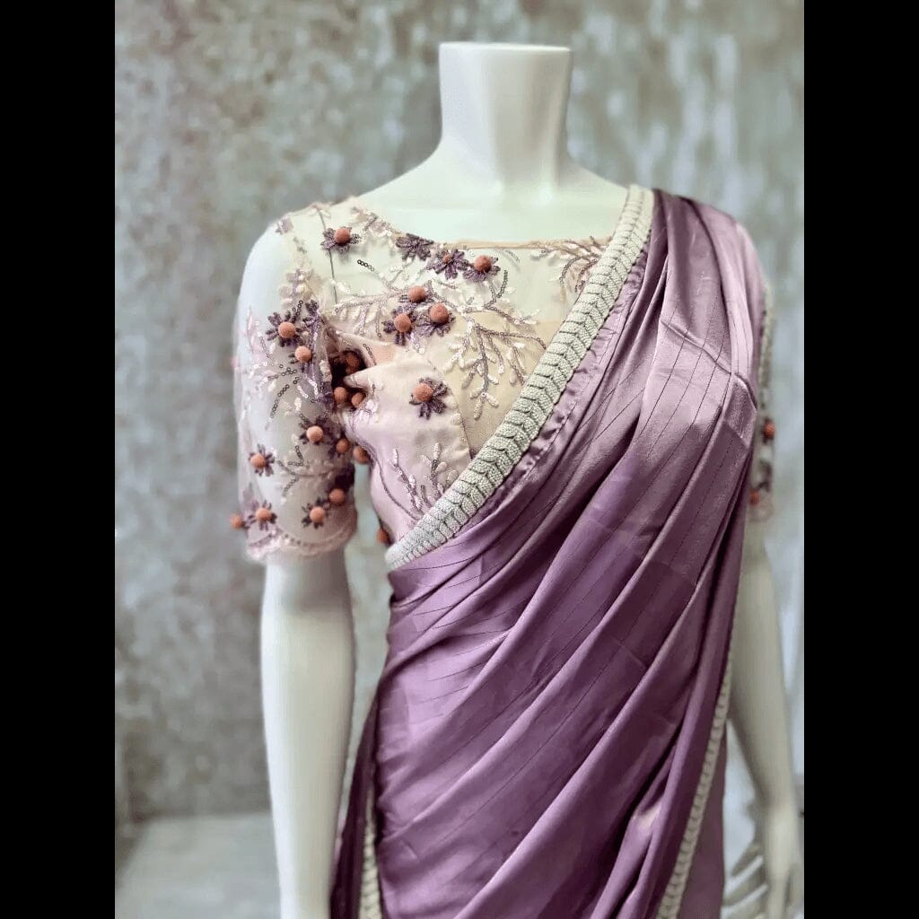 Pink Ready Pleated Saree And Designer Stitched Blouse Swift Saree
