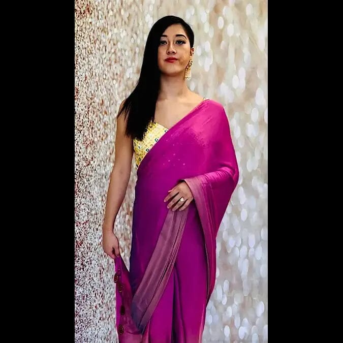 Purple Shaded Georgette Saree with Embroidered Blouse Swift Saree