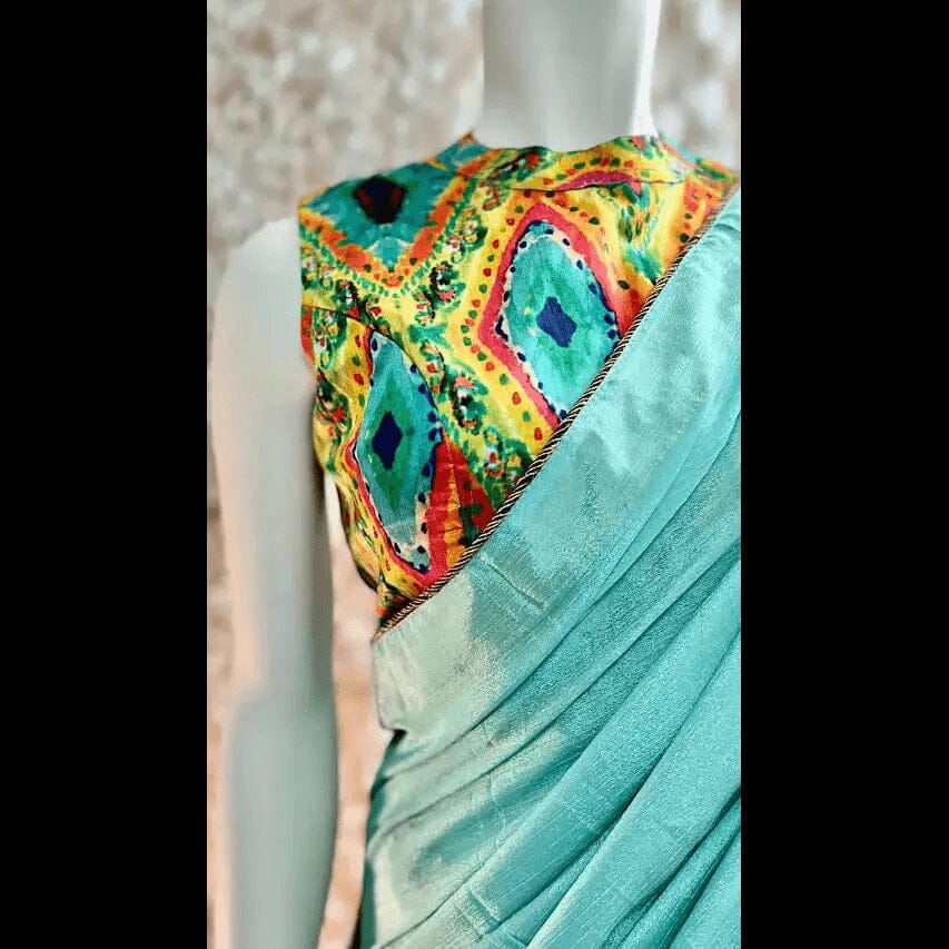 Turquoise Georgette Saree and Stitched Blouse Combo Swift Saree