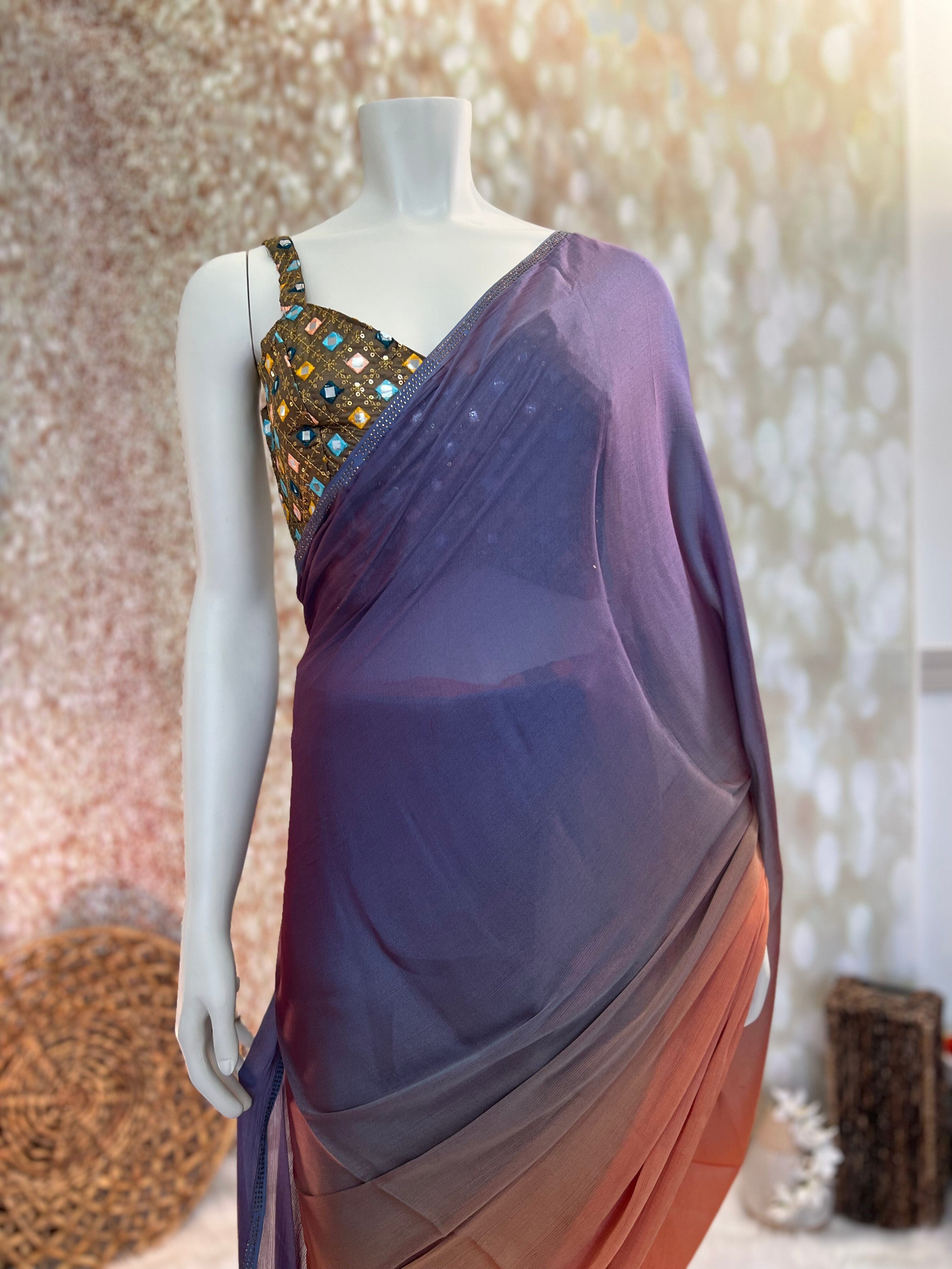 Violet Shaded Saree & Beautiful Embroidery Blouse Swift Saree