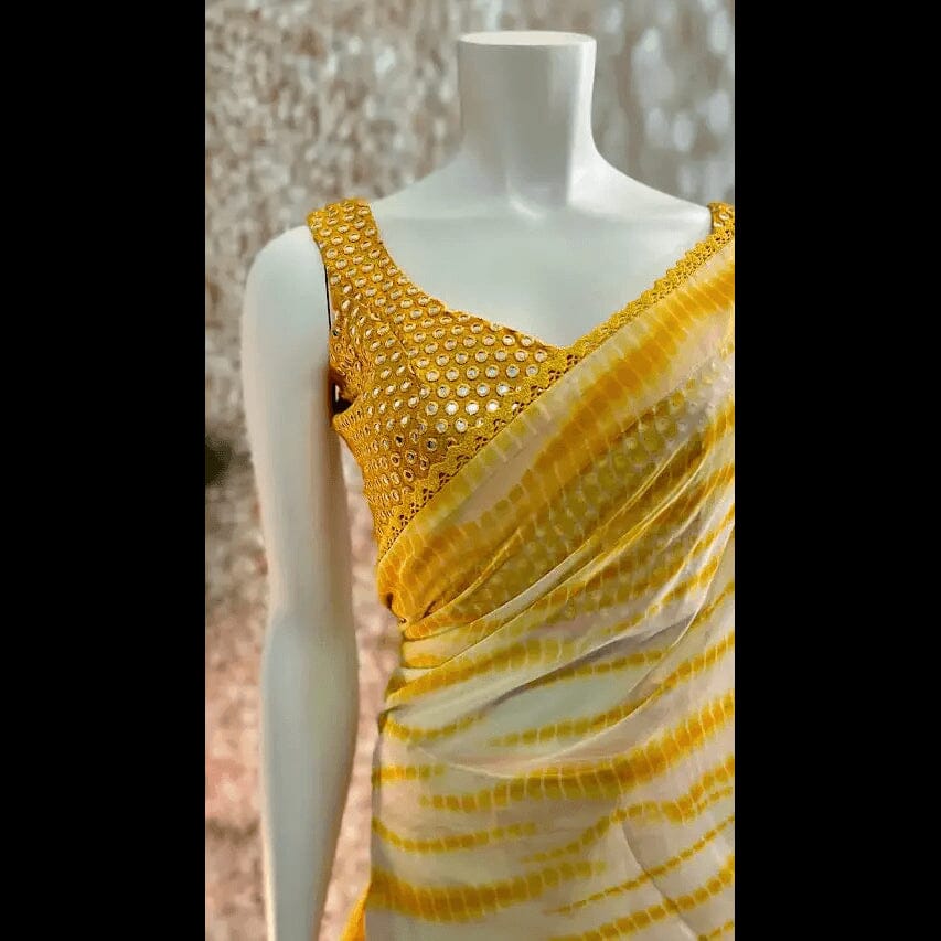Yellow Ready Pleated Saree and stitched blouse Swift Saree