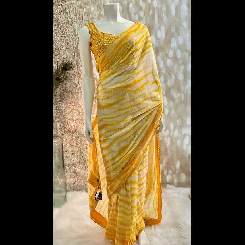 Yellow Ready Pleated Saree and stitched blouse Swift Saree