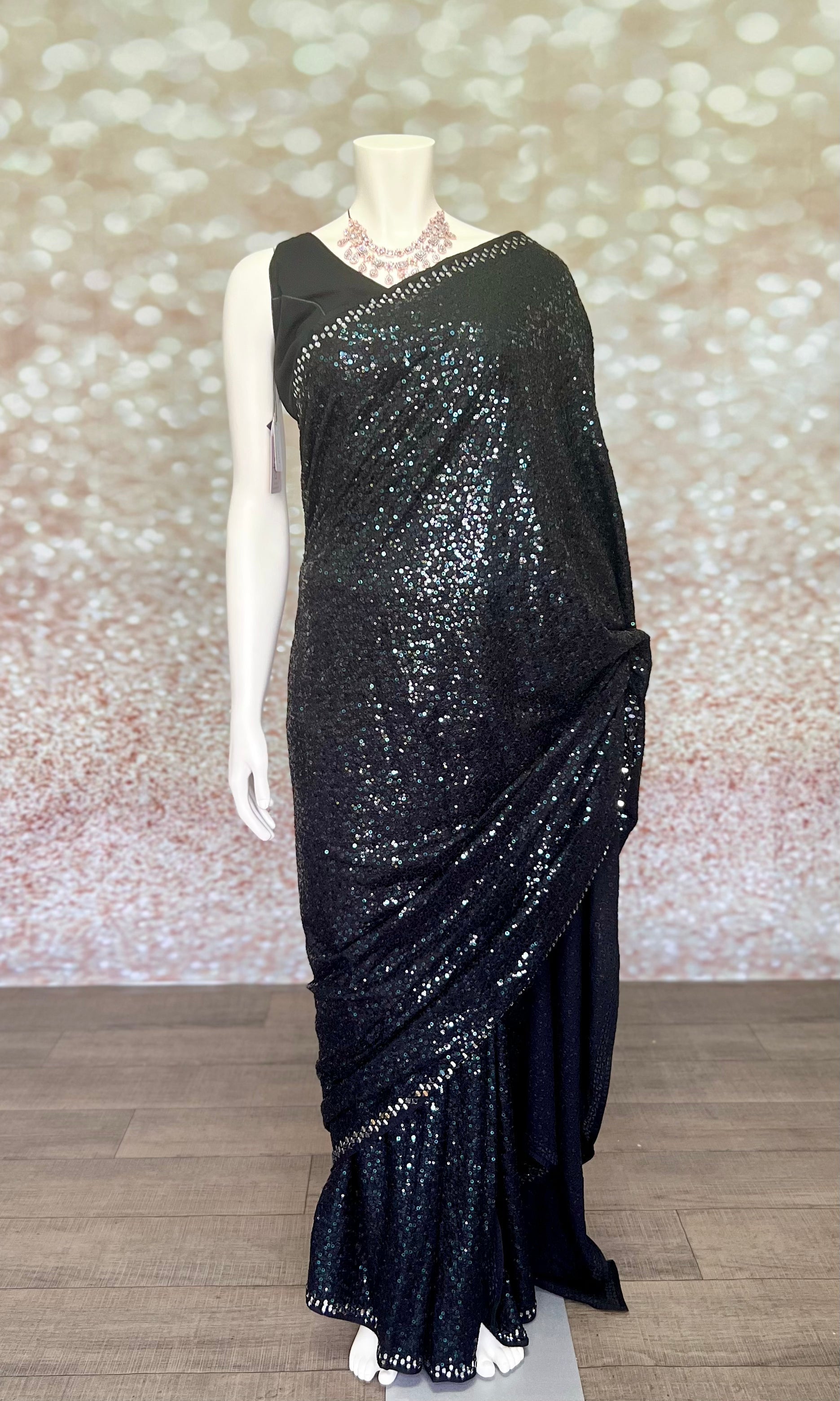 Black Sequins Georgette Pre-stitched Saree With Designer Blouse Swift Saree