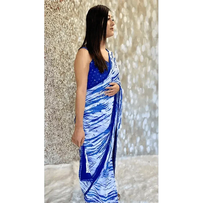 Blue Georgette Saree with Stitched Blouse Swift Saree