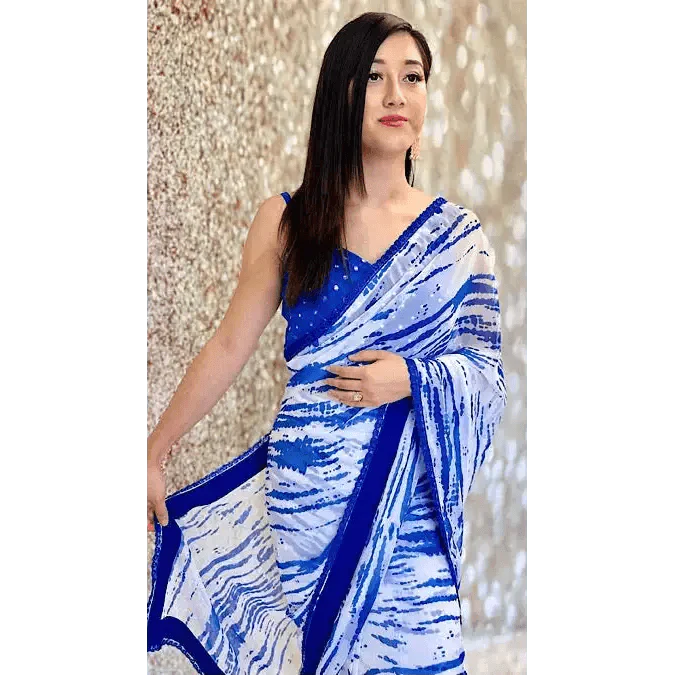 Blue Georgette Saree with Stitched Blouse Swift Saree