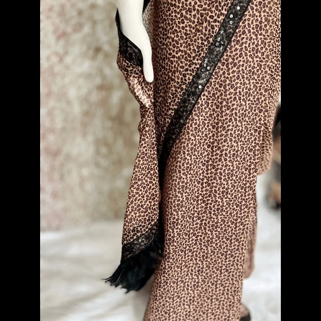 Brown & Black Georgette Ready Pleated Saree with Blouse Swift Saree