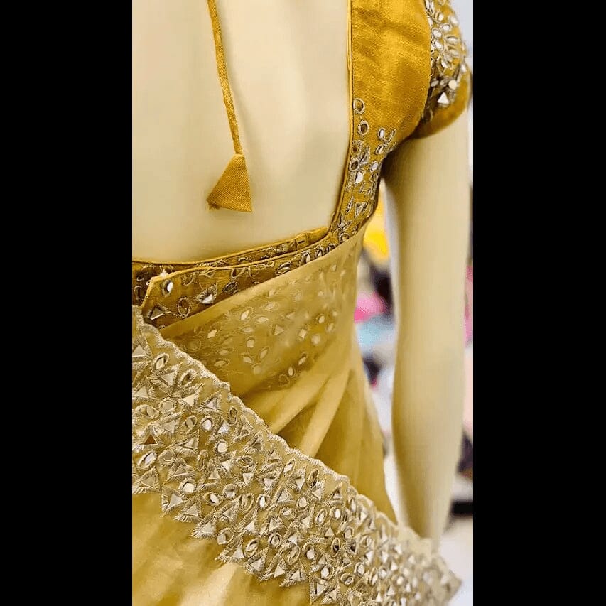 Gold Organza Ready to Wear Saree & Blouse Set Swift Saree