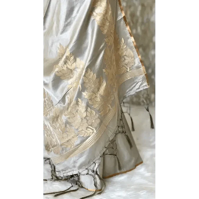 Gray Art Silk Woven Saree with Readymade Blouse Detail Swift Saree