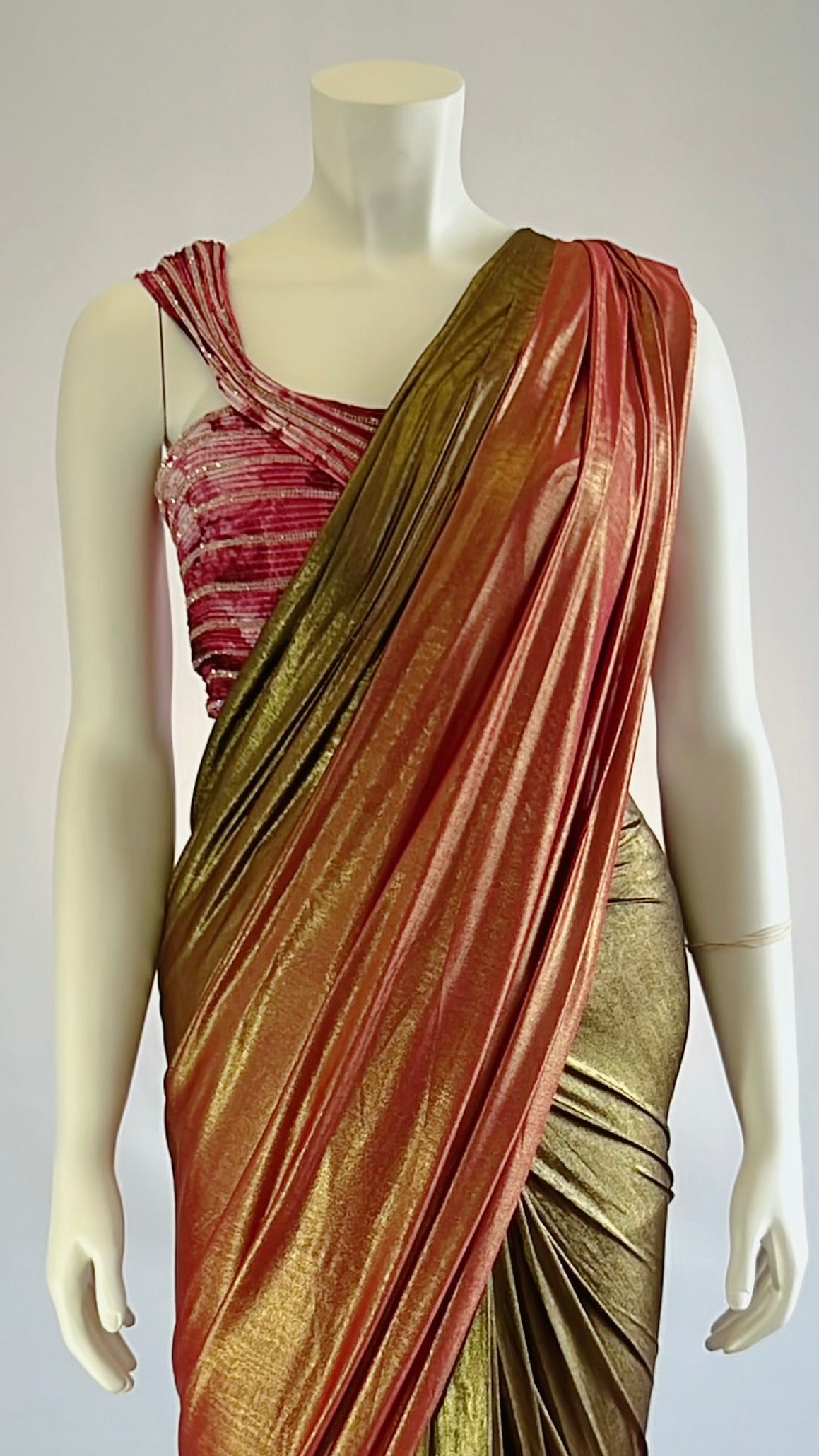 Multicolor plain pre-stitched ready to wear chiffon saree with blouse
