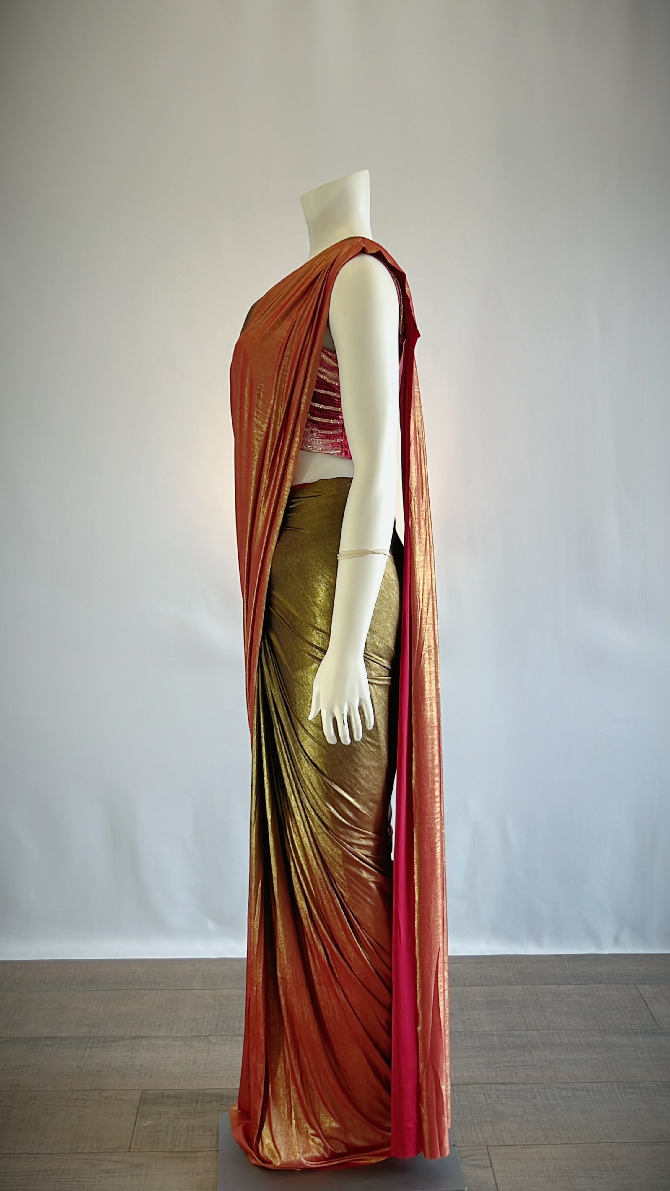 Burgundy and Olive Green Shaded Shimmer Lycra Ready-to-Wear Saree with Designer Blouse - Stunning Elegance for Fashion-Conscious Women | Shop Now