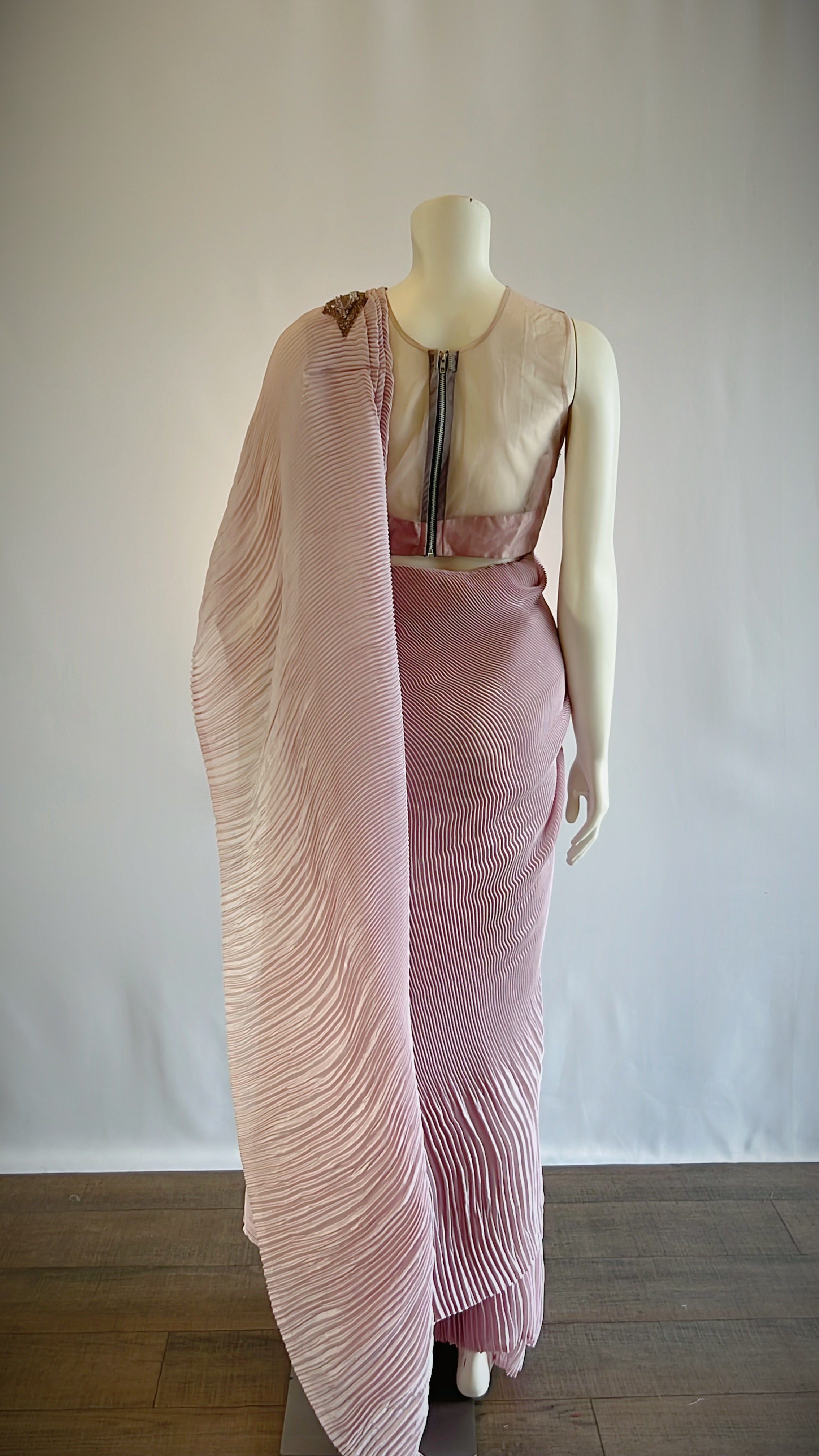 Dusty Rose Crushed Silk Ready-to-Wear Saree with Designer Blouse - Exquisite Elegance for Fashion-Forward Women | Buy Now