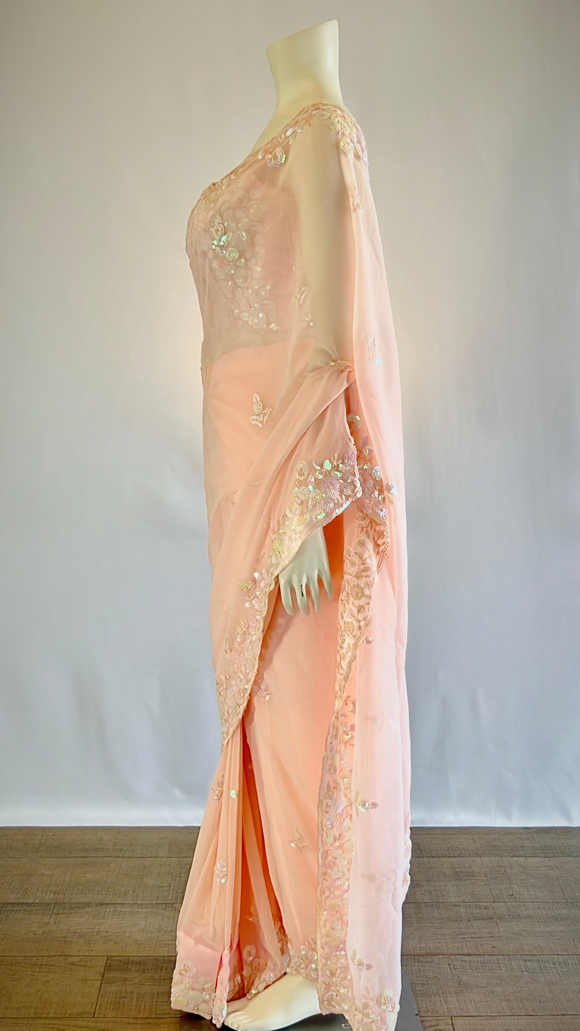 Elegant Pastel Pink Chiffon Sequins Pre-Stitched Saree with Designer Blouse - Fashion for the Modern Woman | Shop Now