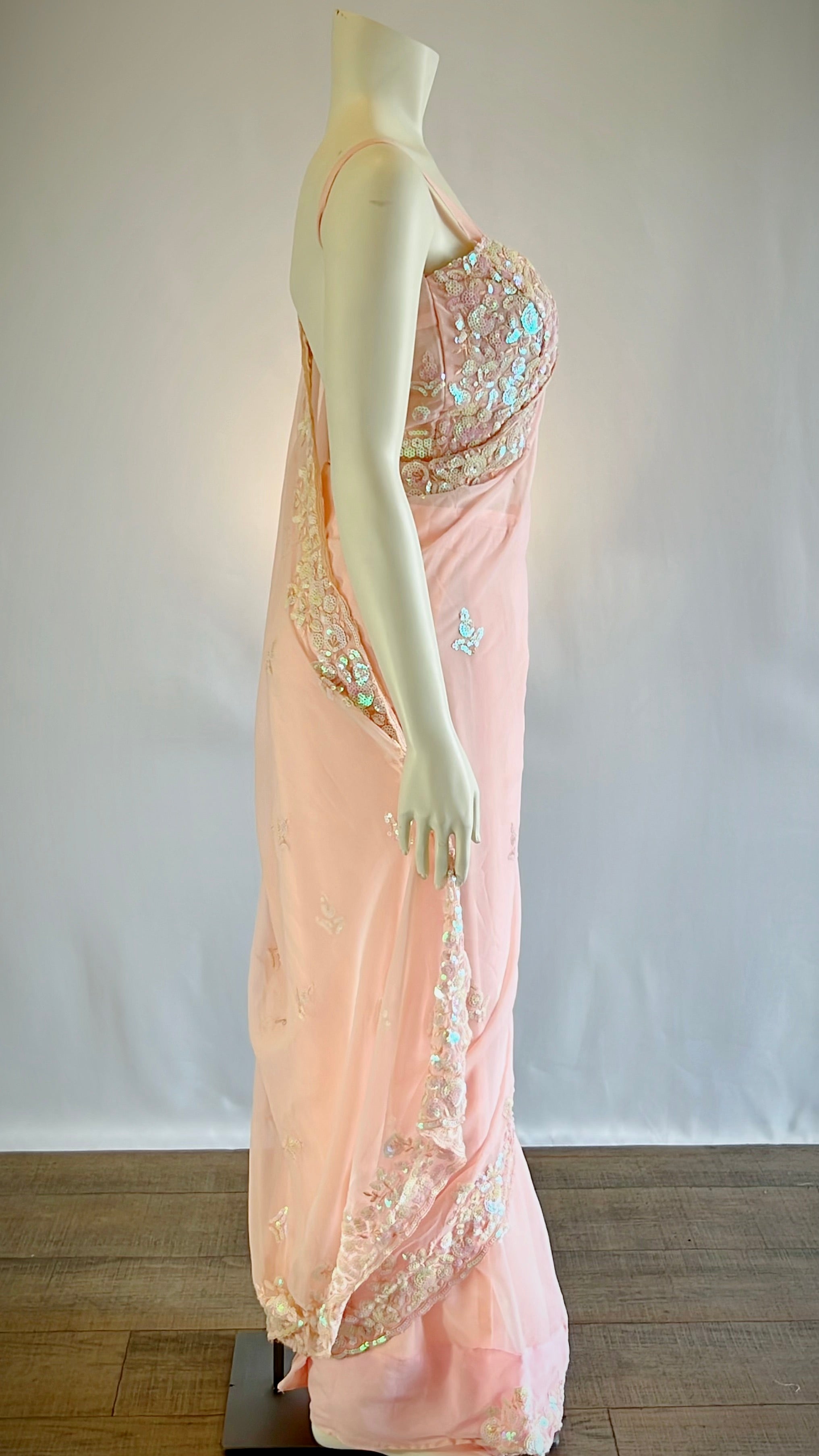 Elegant Pastel Pink Chiffon Sequins Pre-Stitched Saree with Designer Blouse - Fashion for the Modern Woman | Shop Now