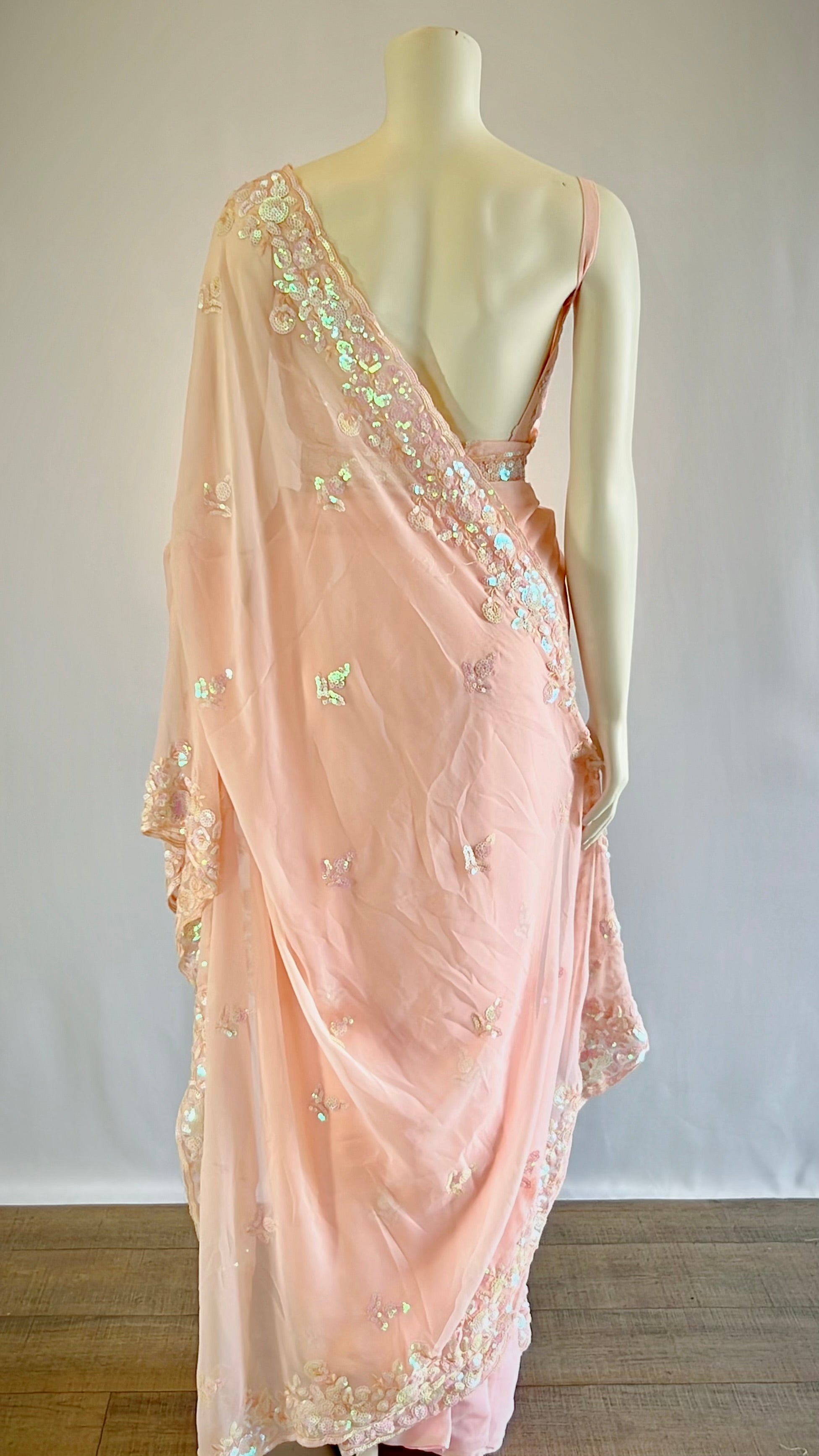 Yellow Pink Shibori Sequins Saree