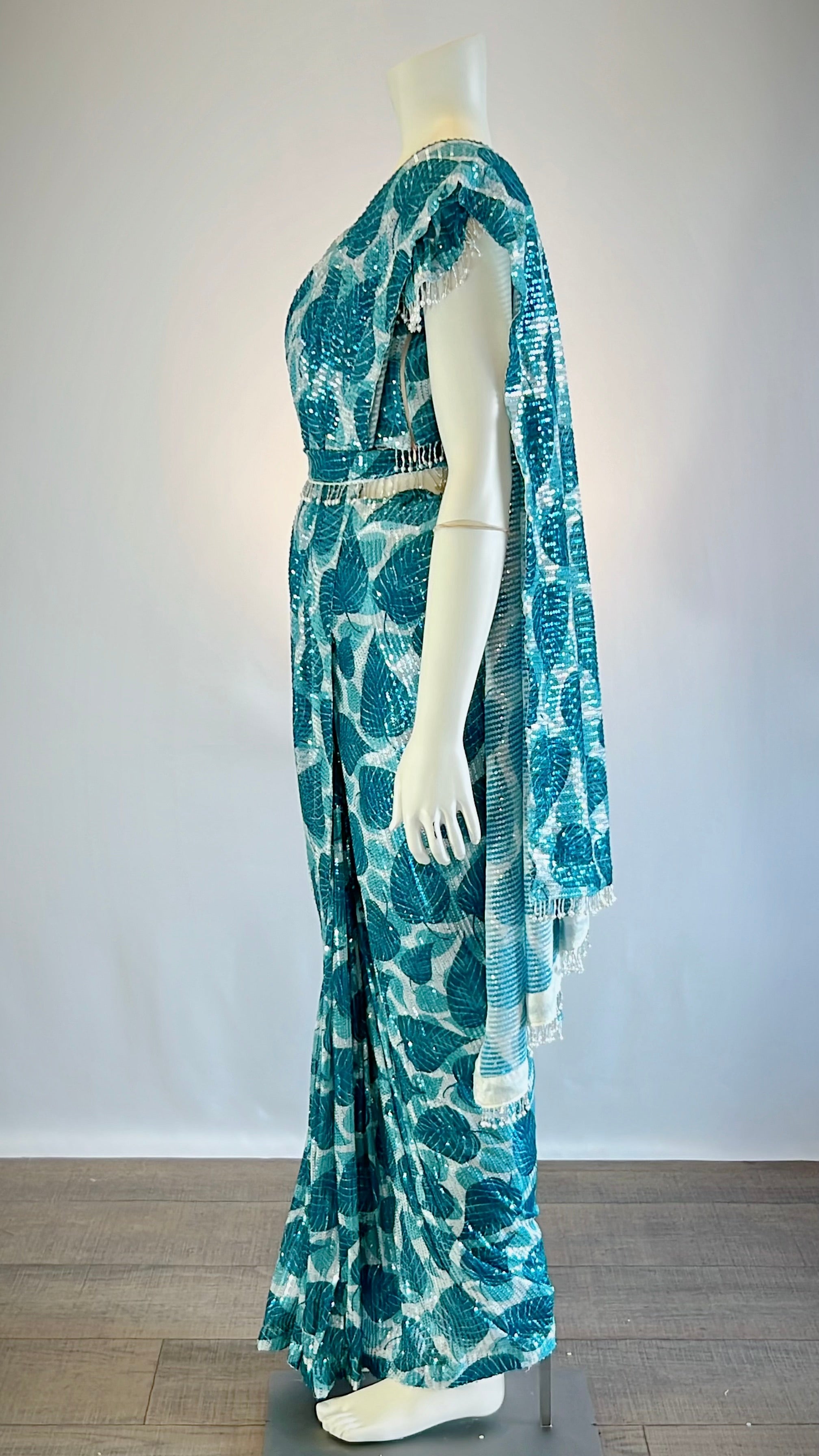 Blue Printed Sequins Pre-Stitched Saree with Designer Blouse - Stylish and Elegant Fashion | Shop Now