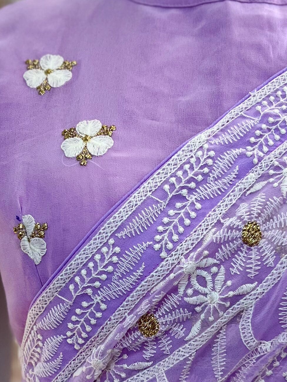 Lavender Georgette Pre-Pleated Saree and stitched blouse Swift Saree