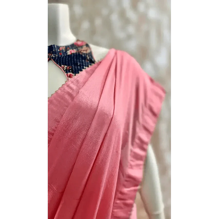 Luxurious Coral Georgette Saree With Blouse Swift Saree