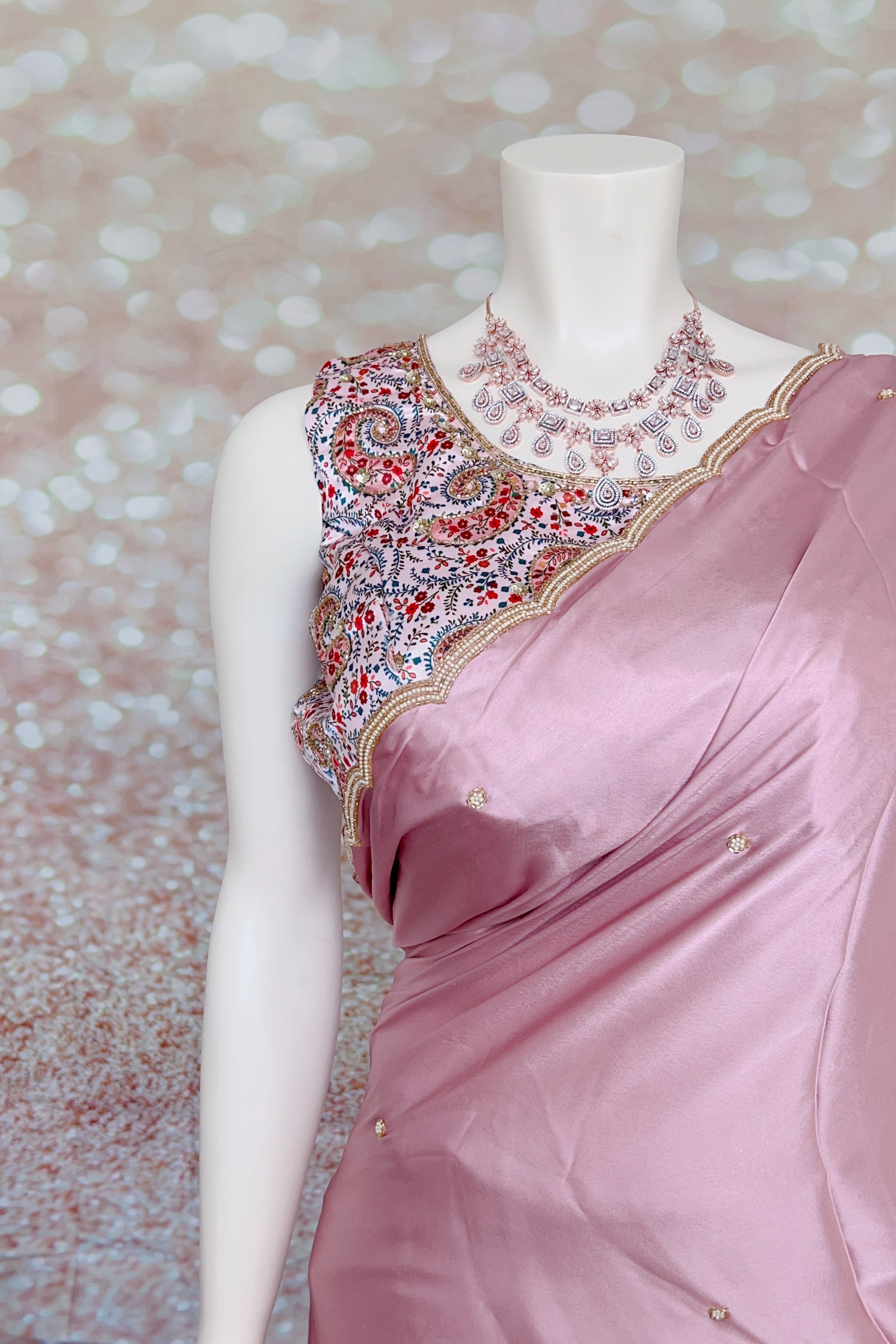 Mauve Pink Hand Embroidered Georgette Pre-Pleated Saree with Blouse Swift Saree