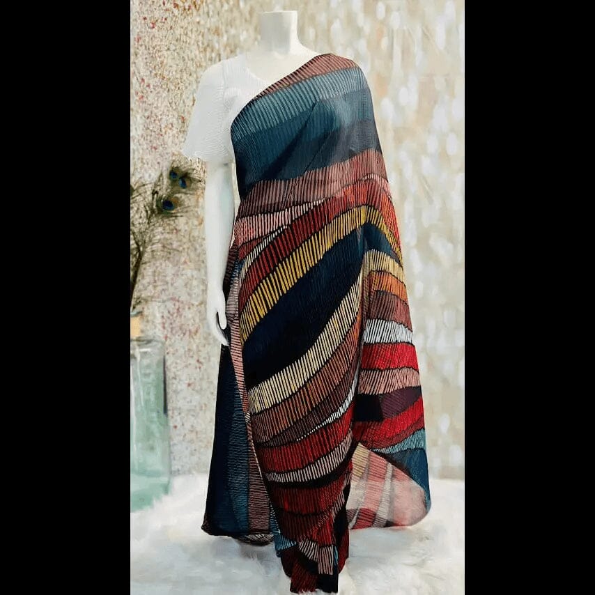 Multicolor Digital Print Saree with stitched blouse Swift Saree