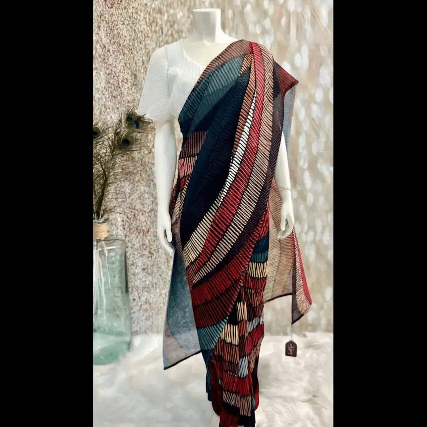 Multicolor Digital Print Saree with stitched blouse Swift Saree