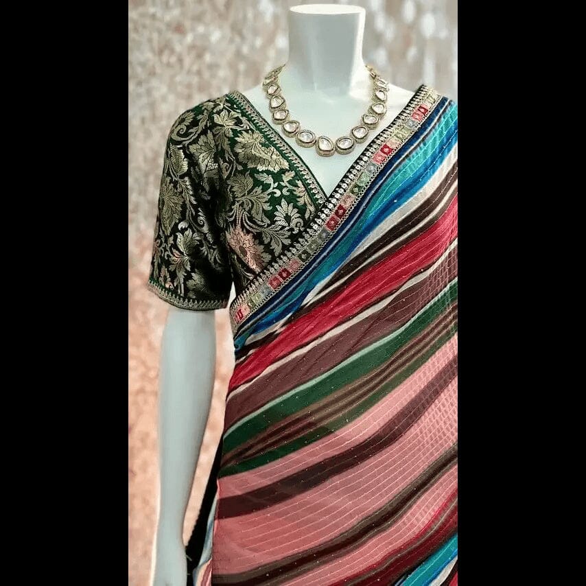 Multicolor Ready Pleated Saree and stitched blouse Swift Saree