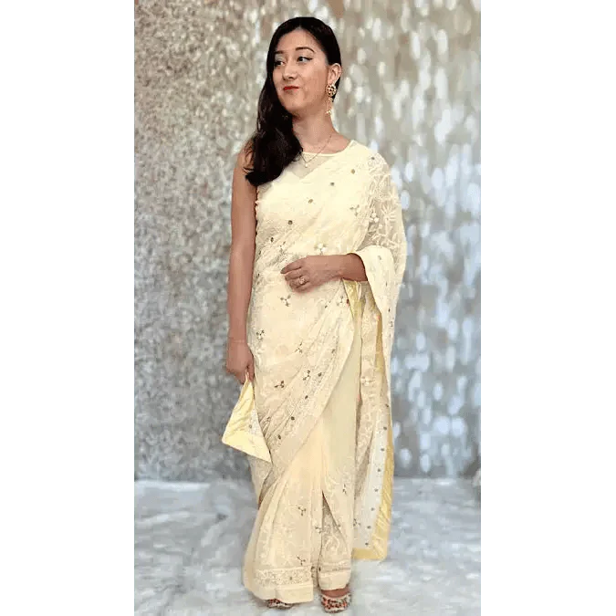 Pastel Yellow Pre-Pleated Saree and designer stitched blouse Swift Saree
