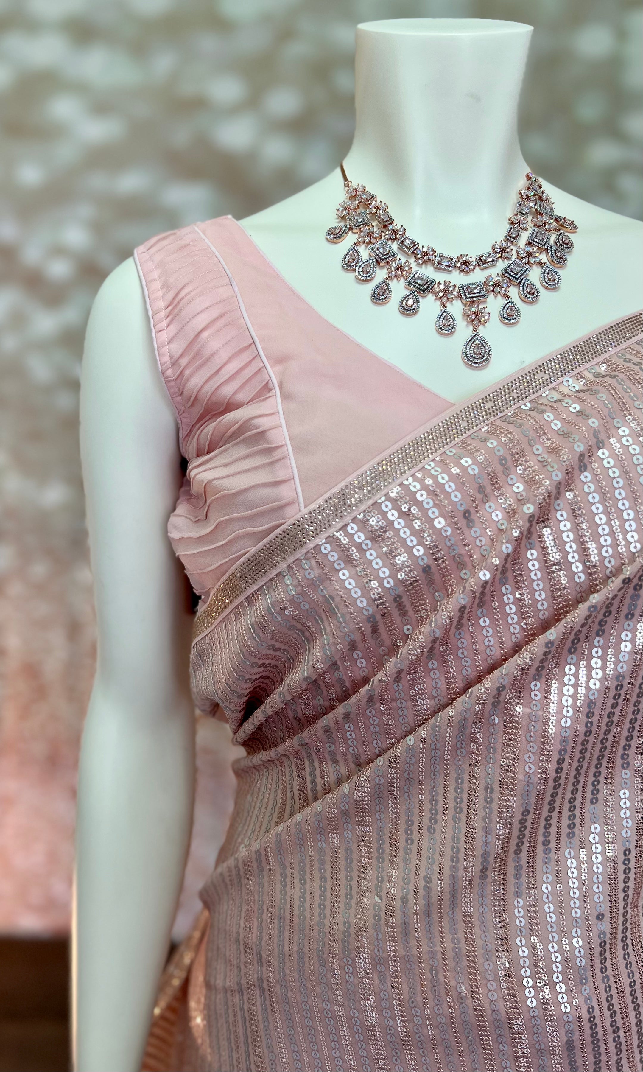 Pink Sequins Saree with Readymade Blouse Swift Saree