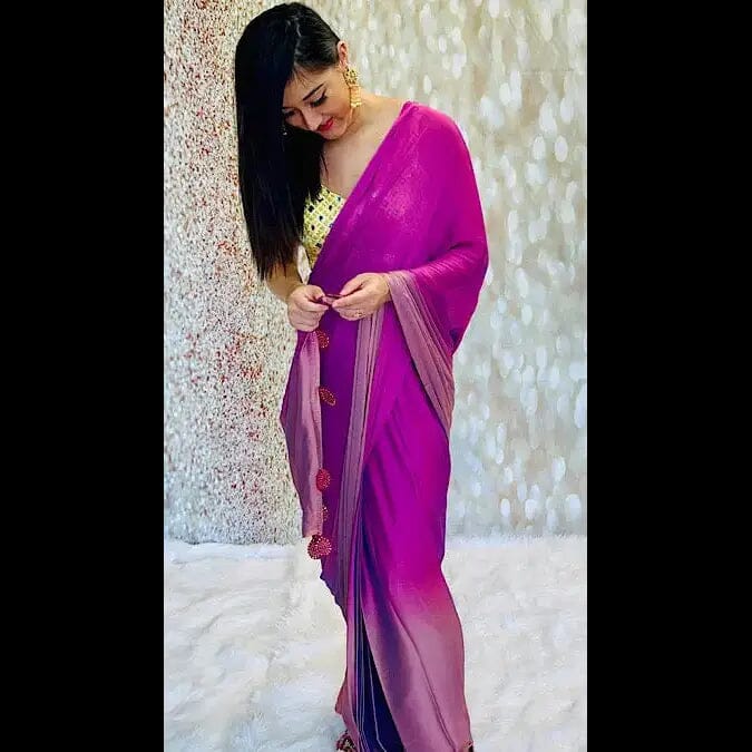 Purple Shaded Georgette Saree with Embroidered Blouse Swift Saree