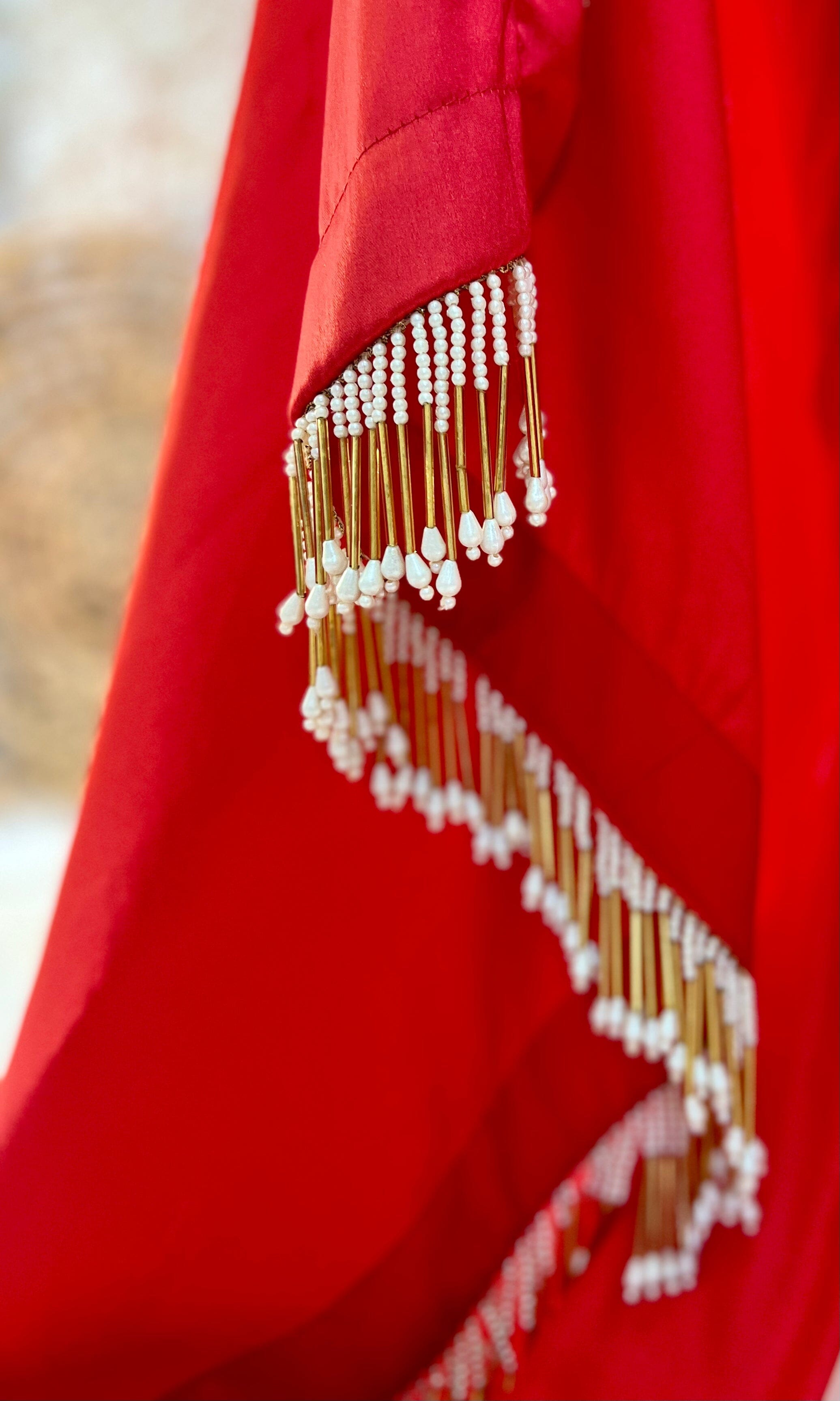 Red Satin Pre Stitched Saree with Stitched Blouse Swift Saree