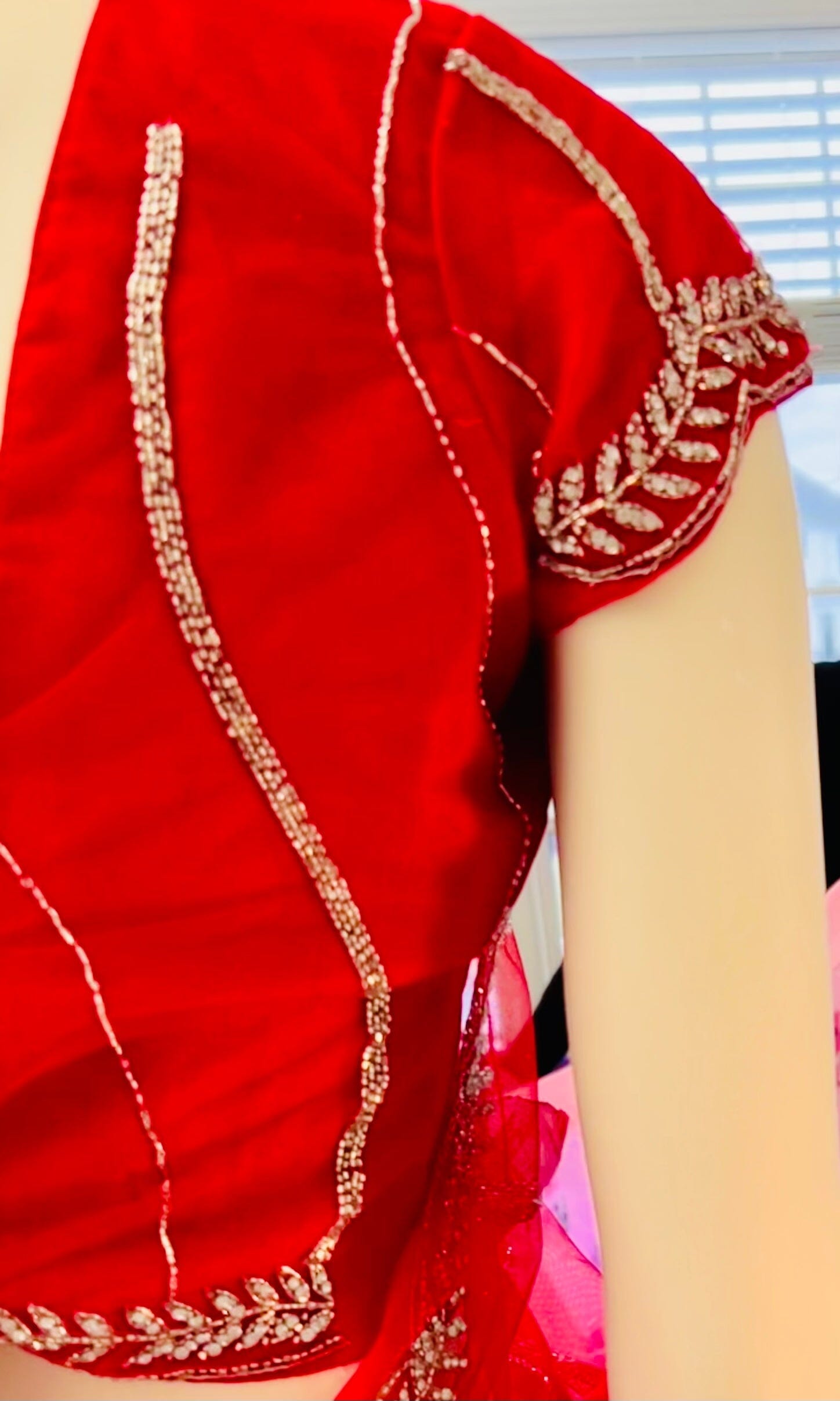 Red lehenga saree in crepe & net base with Stitched Blouse Swift Saree