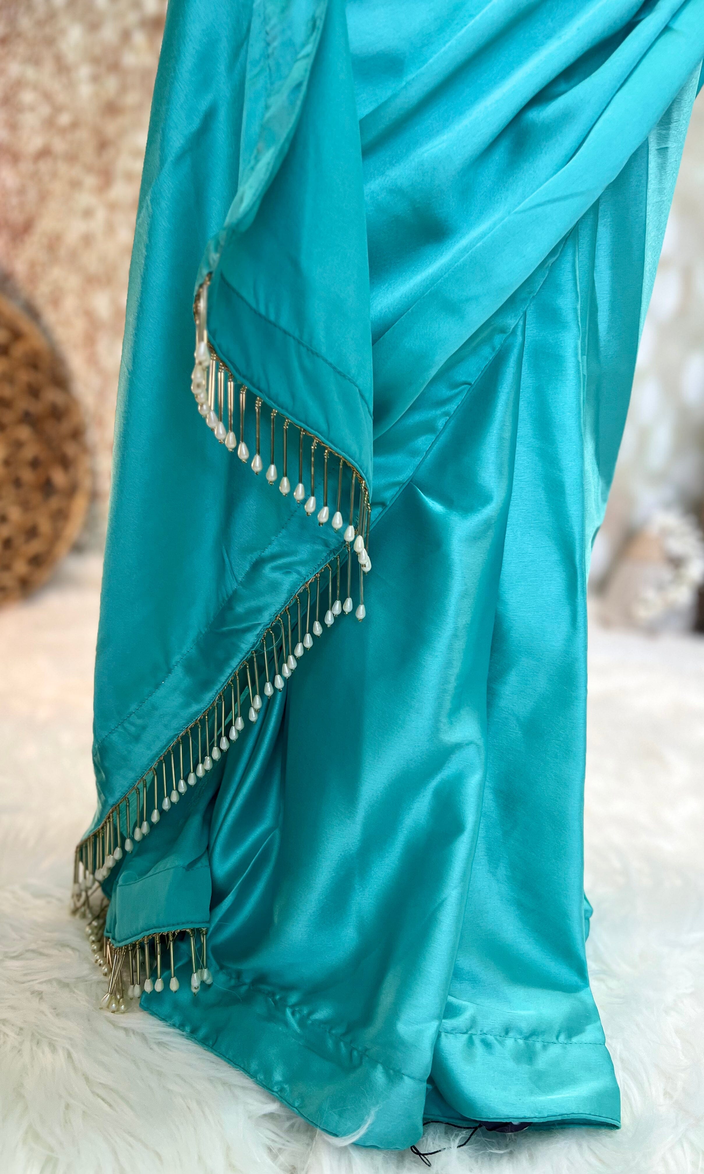 Satin Pre-pleated Saree With Sequin Stitched Blouse Swift Saree