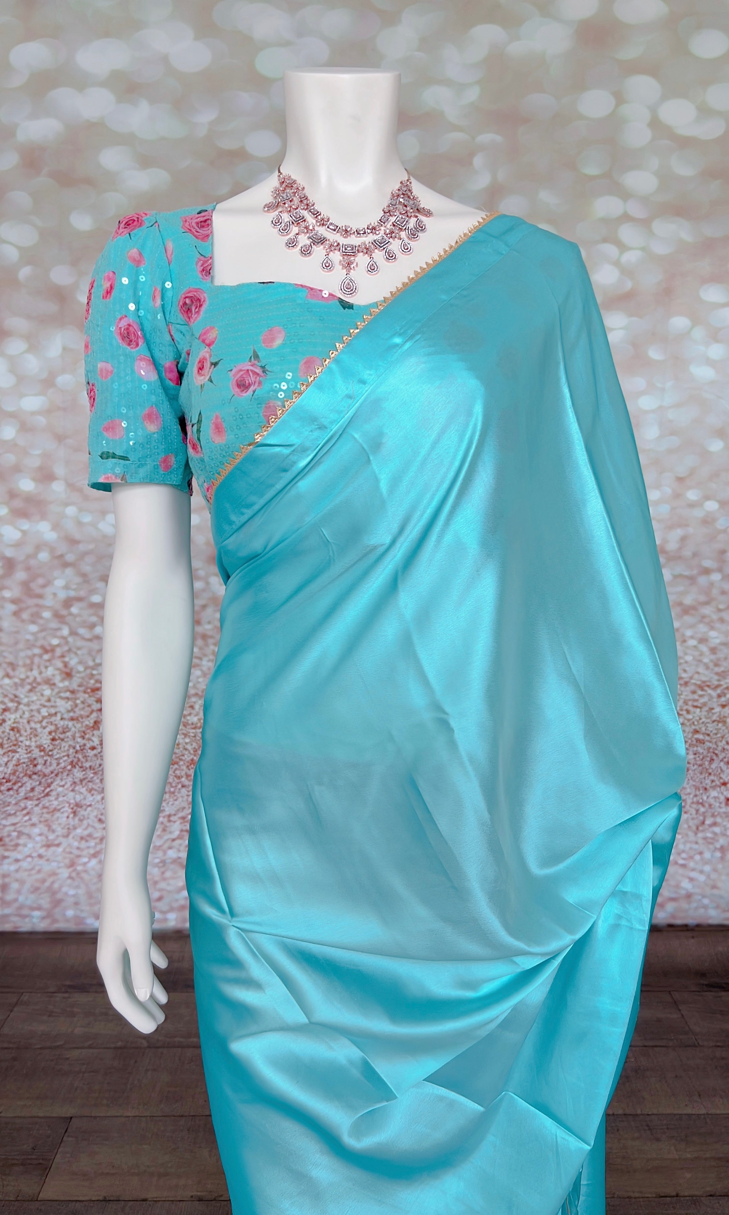 Satin Pre-pleated Saree With Sequin Stitched Blouse Swift Saree