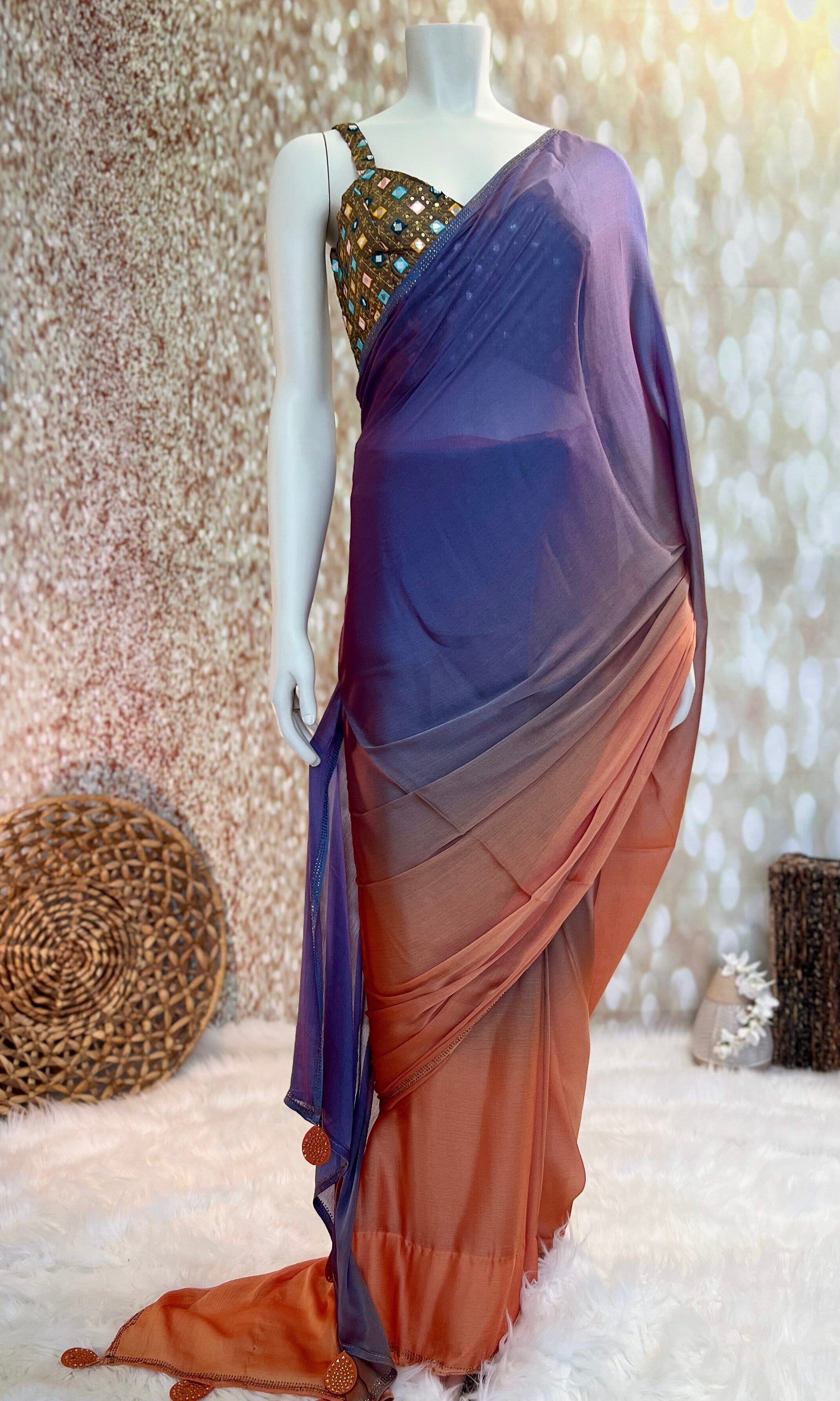Violet Shaded Saree & Beautiful Embroidery Blouse Swift Saree