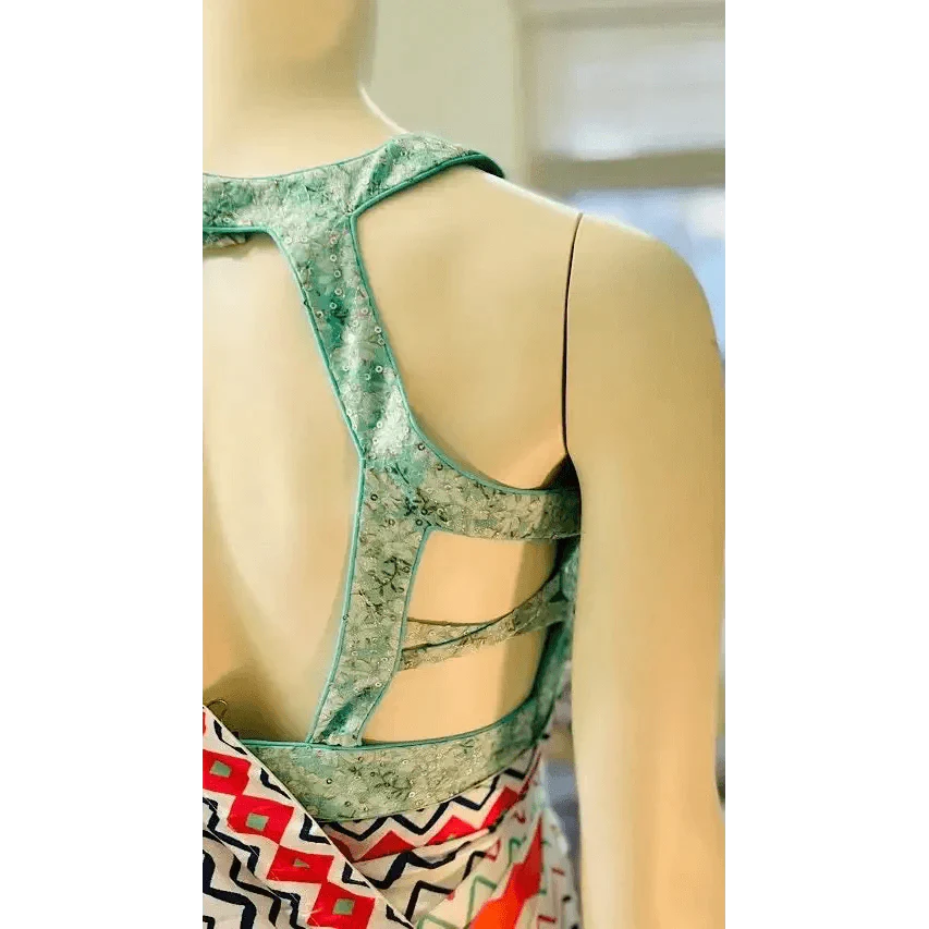 White Pre-Pleated Saree and designer stitched blouse Swift Saree